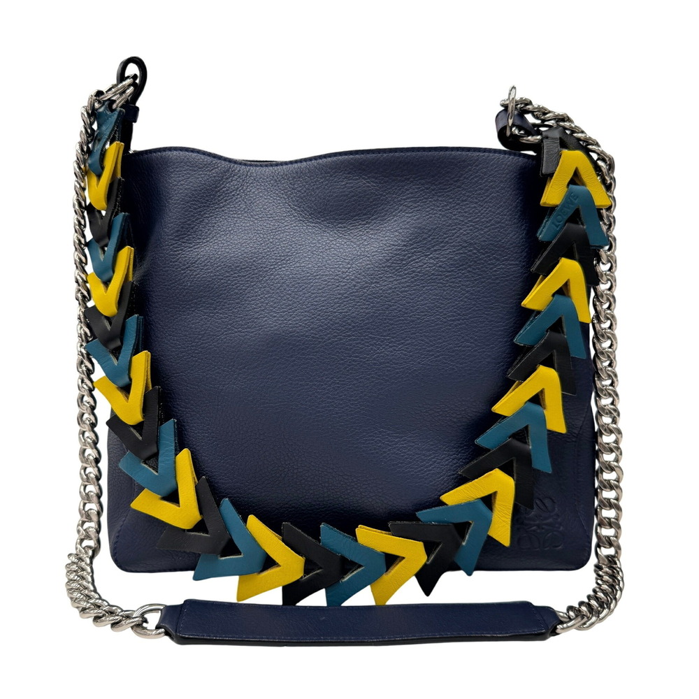 LOEWE V Bucket Shoulder Bag, Leather, Navy, Women's
